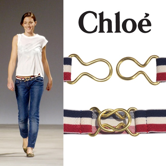 Rare Chloé SS 2010 Elastic Stripe Belt — Brass Knot Buckle / Phoebe Philo Era main image 6